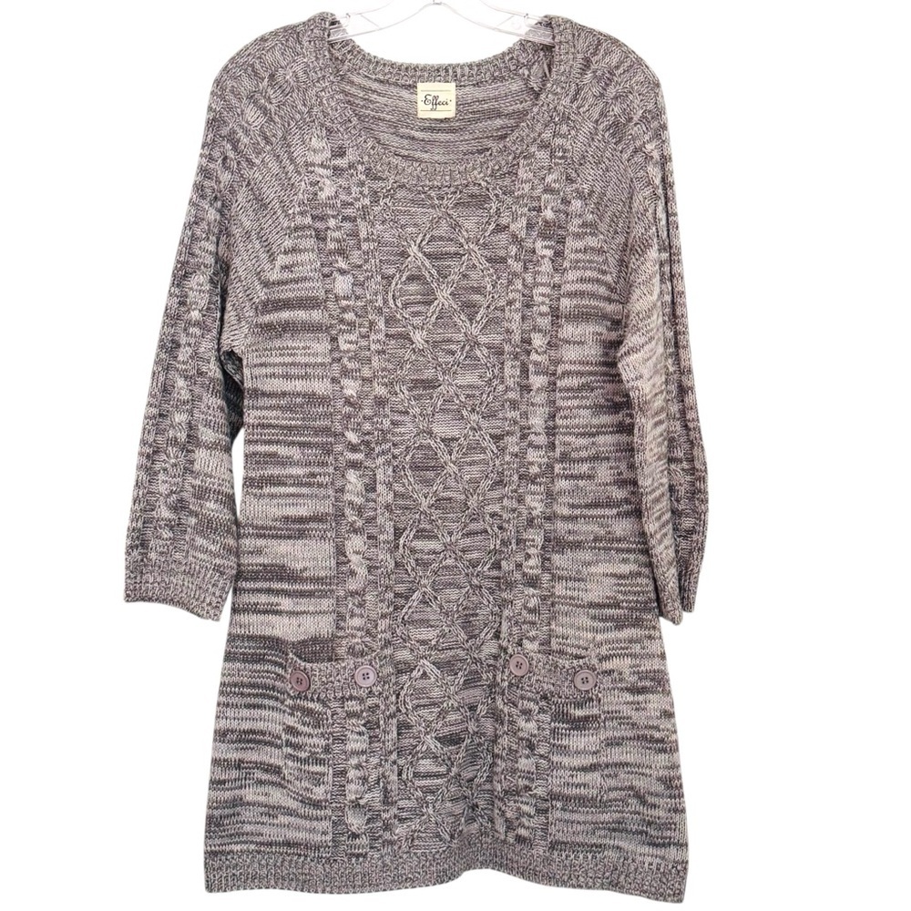 Effeci Size XL Pullover Gray Tunic Cable Knit Acrylic Sweater